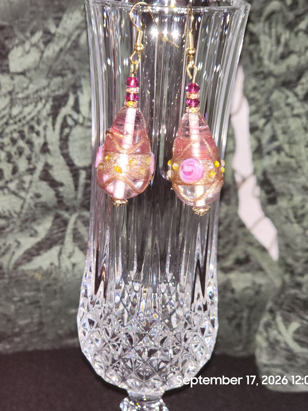 Hand assembled Pink Glass/ Swarovski  Drop Earrings (MEFY) Made Especial 4 You